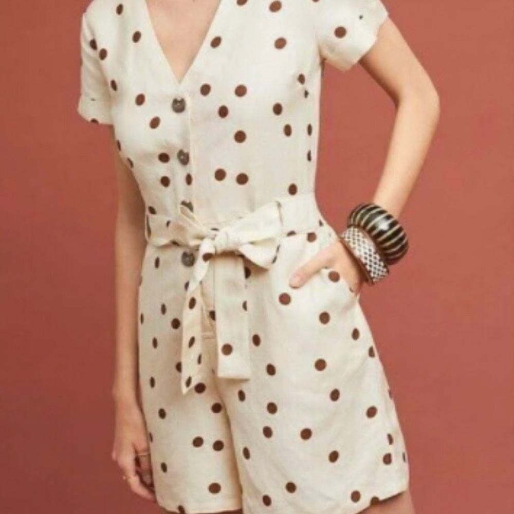 Moonriver PolkaDot Linen Romper NWT
